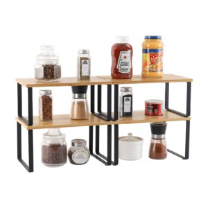 4-Pack Bamboo Kitchen Shelf Organizer for Cabinet