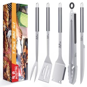 AISITIN BBQ Accessories Tools Stainless Sturdy Utensils Grill Set 5PCS for Backyard Barbecue Camping Cooking Picnic and Gifts for Men&Wome