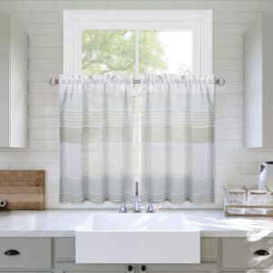 LinTimes Voile Curtains Decorative Striped Splicing Semi Yarn Dyed Transparent Half Window Treatment Sheer Cafe Small Kitchen Curtains