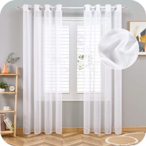 Topfinel Voile Eyelet Curtains for Bedroom White Living Room Sheer Curtains 72 Drop for Windows Treatments Short Curtain 2 Panels for Kitchen 90" Wide x 72" Drop （228cm x 183cm）