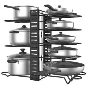 Vinsani Kitchen Pan Rack Organiser Stand Pot Lid Holder Bakeware Chopping Board Tray with Adjustable 8 Dividers Storage Rack Expandable Shelf for Cupboard Cabinet Pantry - Black