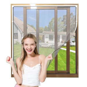 NeatiEase Adjustable DIY Magnetic Fly Screen Window Max 130x 150 cm with Full Frame Magnetic Strip Easy Installation Fits Any Size Smaller Insect Mesh Mosquito Net for Windows (White Frame Grey Net)