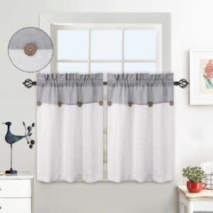 LuxFocus Kitchen Curtains for Windows Patchwork Buttons Pattern Curtains Cafe Curtains Bathroom Half Window Curtains for Bedroom with Rod 2 Panels