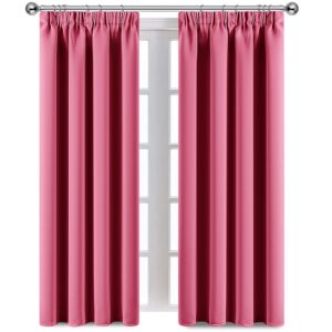 AMEHA Blackout Curtains for Living Room Pencil Pleat Pink Bedroom Curtains & Drapes Pair of Thermal Black Out Window Curtain with Matching Tie Backs W 66 by L 72 inch