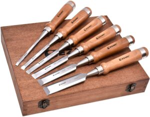 EZARC 6pc Wood Chisel Set for Woodworking - CRV Steel with Ash Wood Handle in Wooden Presentation Box