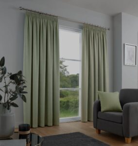 Fusion - Galaxy - Pair of Dim-out Pencil Pleat Curtains - 90" Width x 72" Drop (229 x 183cm) in Gree