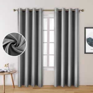 HOMEIDEAS 2 Panels Faux Silk Curtains Silver Grey Blackout Curtains 52 X 84 Inch Drop Room Darkening Satin Curtains for Bedroom