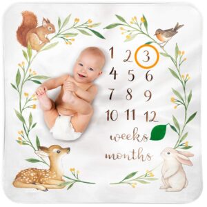 Baby Monthly Milestone Blanket Woodland - Baby Girl Gifts & Baby Boy Gifts - Watch Me Grow Woodland Nursery D&eacute;cor - European Design - Gender Neutral for Newborn Girl & Boy