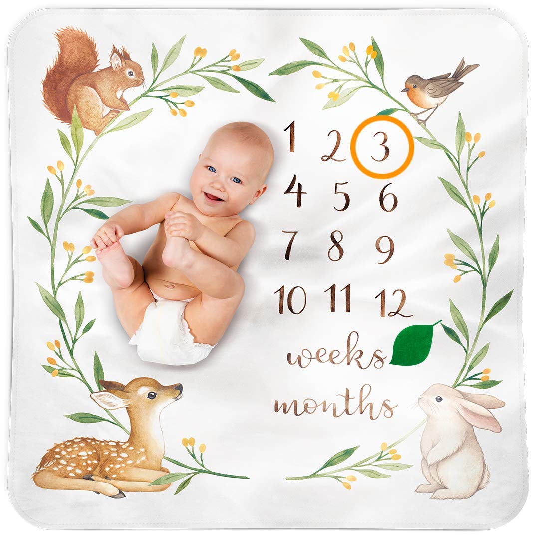 Baby Monthly Milestone Blanket Woodland - Baby Girl Gifts & Baby Boy Gifts - Watch Me Grow Woodland Nursery D&eacute;cor - European Design - Gender Neutral for Newborn Girl & Boy