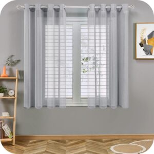 Topfinel Voile Eyelet Curtains for Bedroom Grey Living Room Sheer Curtains 54 Drop for Windows Treatments Short Curtain 2 Panels for Kitchen 46" Wide x 54" Drop （117cm x 137cm）