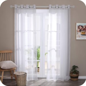 Amazon Brand - Umi Net Curtains Top Ring Solid Voile Curtains Super Soft Sheer Curtains Semi Transparnet Net Voile Curtains White 55 x 72 Inch 2 Panels