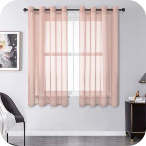 MRTREES Blush Dusty Pink Voile Curtains 57 Inch Drop 2 Panels Faux Linen Eyelet Sheer Curtain Panel for Bedroom Living Room Patio Door 55x57 Inch Drop 140cm x 145cm