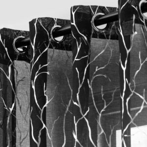 Kotile Black Silver Sheer Curtains for Bedroom