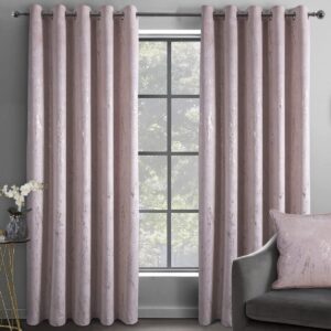 Sleepdown Marble Effect Velvet Blackout Thermal Insulated Eyelet Curtains for Bedroom and Living Room - 66x54 - Blush Pink - 2 Panels
