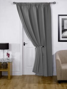 Emma Barclay Cali Pencil Pleat - Woven Thermal Blackout Pencil Pleat Door Curtain in Grey - Width 46" x 84"Drop (116x213cm)