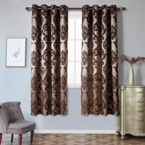 NAPEARL Brown Curtains for Living Room-Damask Window Treatment Curtains with Floral Patterns