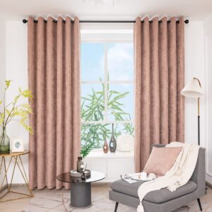 QINUO HOME Faux Linen Curtains Eyelet Curtains 66x72 - Ring Top Thermal Blackout Curtains for Bedroom