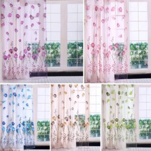Colorful Tulips Floral Printing Tulle Voile Curtains Sheer Drape Balcony Door Room Dividers Scarf Valances Pastoral Decorative Window 100*200cm (Orange)
