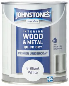 Johnstone's - Quick Dry Gloss Primer Undercoat - Brilliant White - Water Based - Interior Wood & Metal - Fast Drying - Low Odour - Dry in 1-2 Hours - 13m2 Coverage per Litre - 0.75 L
