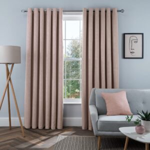 Sleepdown Linen Look Eyelet Blackout Lined Curtains Thermal Insulated for Bedroom and Living Room 46 x 54 Inch Blush