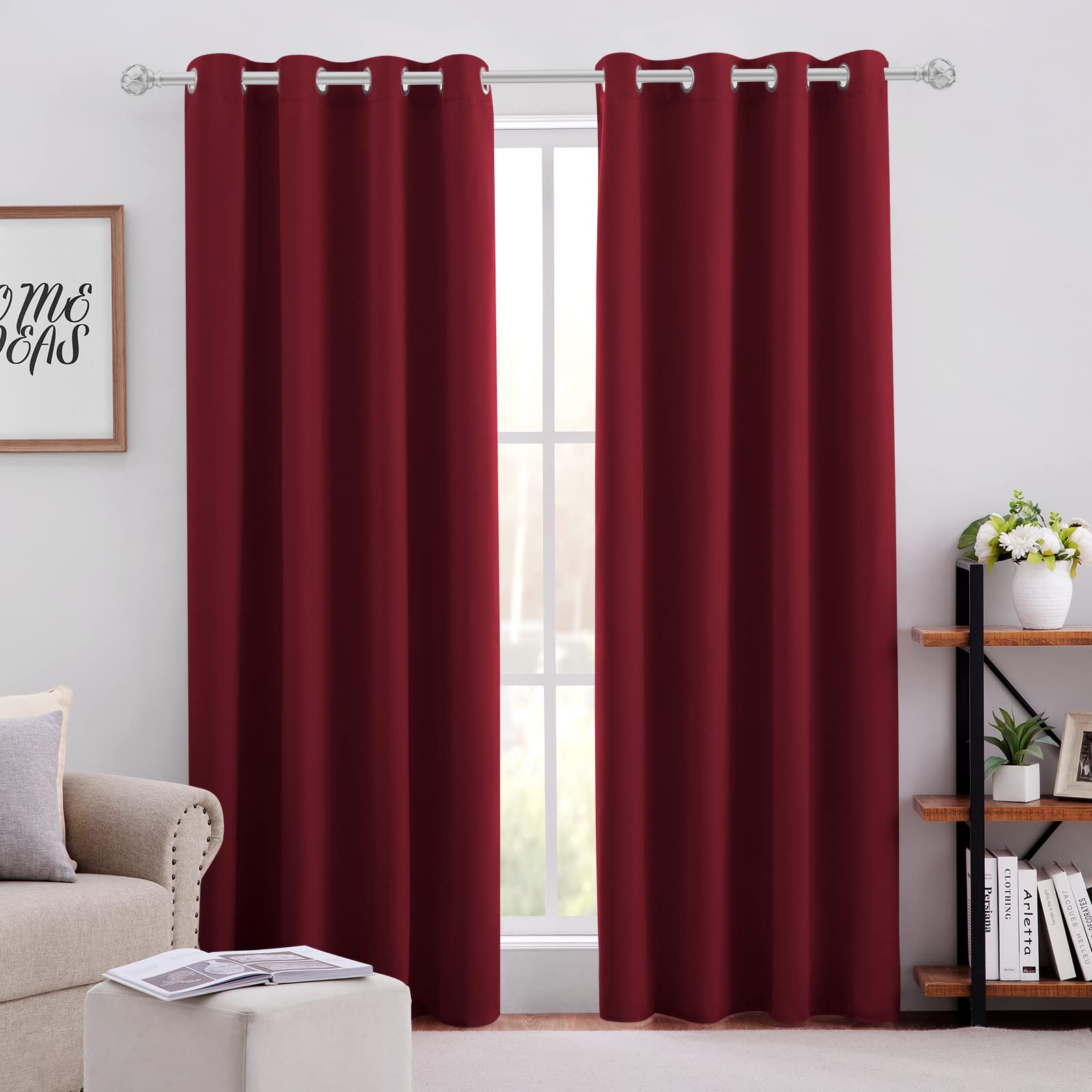 HOMEIDEAS Burgundy Red Blackout Curtains 2 Panels 42 X 84 Inch Drop Room Darkening Eyelet Curtains for Bedroom Living Room
