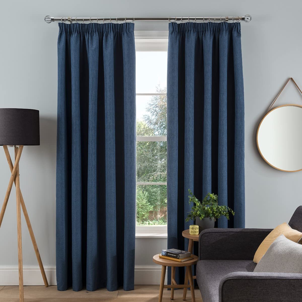 Sleepdown Textured Rib Weave Pencil Pleat Blackout Lined Curtains Thermal Insulated for Bedroom and Living Room 66 x 54 Inch Navy 2 Panels