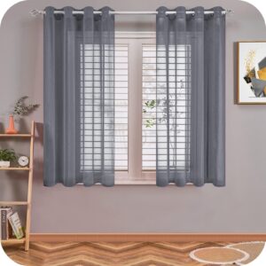 Topfinel Voile Eyelet Curtains for Bedroom Grey Living Room Sheer Curtains 54 Drop for Windows Treatments Short Curtain 2 Panels for Kitchen 46" Wide x 54" Drop （117cm x 137cm）