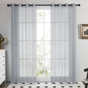 Deconovo Soild Eyelet Semi Transparent Net Curtains Super Soft Voile Curtains Decorative Sheer Curtans 55 x 71 Inch Grey 2 Panels
