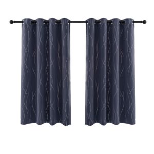 Anjee Eyelet Thermal Insulated Blackout Curtains and Drapes Wave Line with Dots Printed for bedroom living room Children's room Two Matching Tie Backs 46 x 54 inch Midnight Blue