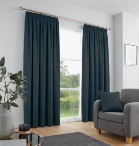 Fusion - Galaxy - Pair of Dim-out Pencil Pleat Curtains - 90" Width x 72" Drop (229 x 183cm) in Navy