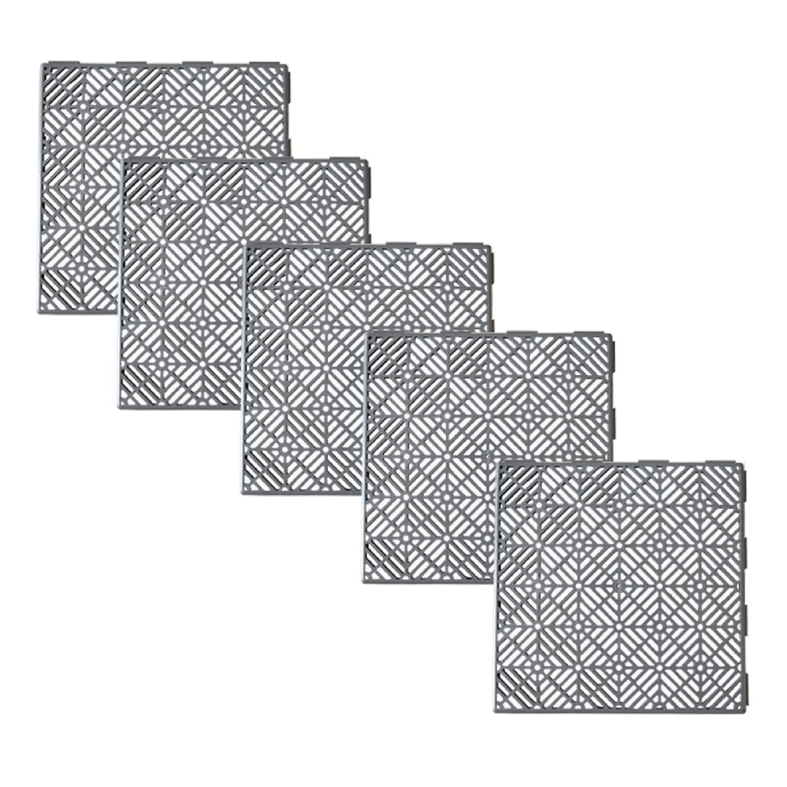 Ram© 5 x Garden Interlocking Patio Garden Decking Waterproof Vegetable Garden Decking Path Grey Plastic Tiles