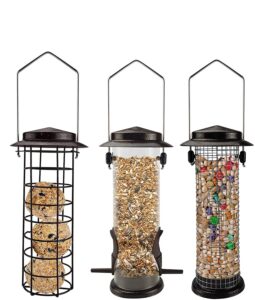 Urban Deco Metal Bird Feeders Hanging Station Fat Ball Bird Feeder Mesh Squirrel Feeder With Steel Hook Bird Seed Feeder - Weather Proof See Through Bird Feeder For Small Birds - Coffee - Pack Of 3