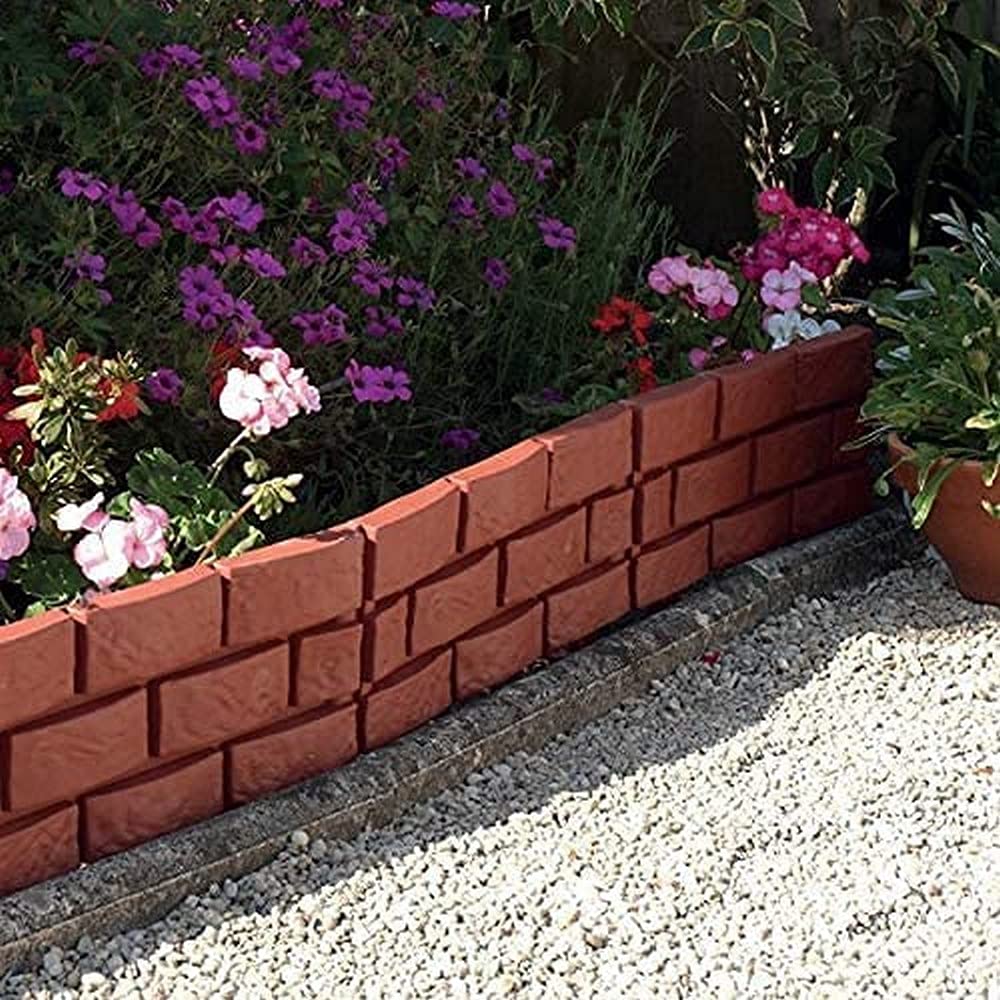 Ram® 8 X Terracotta Brick Effect Garden Lawn Edging Grey Lawn Border Stone Effec