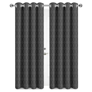 Imperial Rooms Blackout Curtains for Living Room Bedroom Eyelet Curtains & Drapes 260 GSM Embossed Grey Curtains 66 x 54 Thermal Ring Top Curtain 2 Panels with Matching Tie Backs