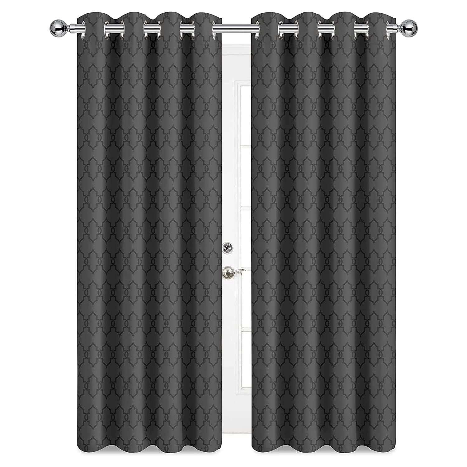 Imperial Rooms Blackout Curtains for Living Room Bedroom Eyelet Curtains & Drapes 260 GSM Embossed Grey Curtains 66 x 54 Thermal Ring Top Curtain 2 Panels with Matching Tie Backs