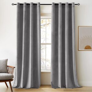 Woaboy Super Soft Velvet Blackout Curtains for Living Room Luxury Eyelet Drapes for Home Decoration Bedroom Window Treatment for Thermal Insulated & Room Darkening W 46 x L 90 Grey