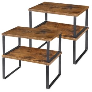 Cabinet Storage Shelf Organizers Stackable Expandable Kitchen Spice Racks Countertop Shelves Set of 4 Wood Storage Racks for Kitchen Table Brow