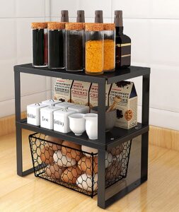 YunNasi Cupboard Shelf Stackable in Stainless Steel Kitchen Shelf Organiser for Kitchen Storage