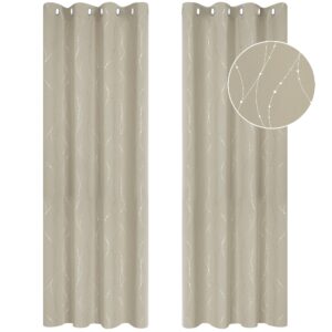 Deconovo Super Soft Dotted Line Foil Printed Thermal Insulated Blackout Curtains Window Treatment Eyelet Blackout Curtains for Nursery 46 x 90 Inch Beige Two Panels