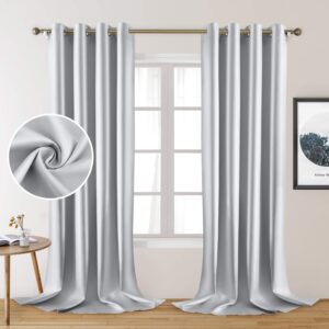 HOMEIDEAS 2 Panels Faux Silk Curtains Greyish White Blackout Curtains 52 X 108 Inch Drop Room Darkening Curtains for Bedroom