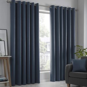 Fusion - Strata - Blockout Pair of Eyelet Curtains - 46" Width x 54" Drop (117 x 137cm) in Navy