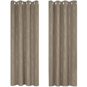 Deconovo Super Soft Dotted Line Foil Printed Eyelet Curtains Blackout Curtains Thermal Insulated Curtains for Living Room Taupe W55 xL69 One Pai