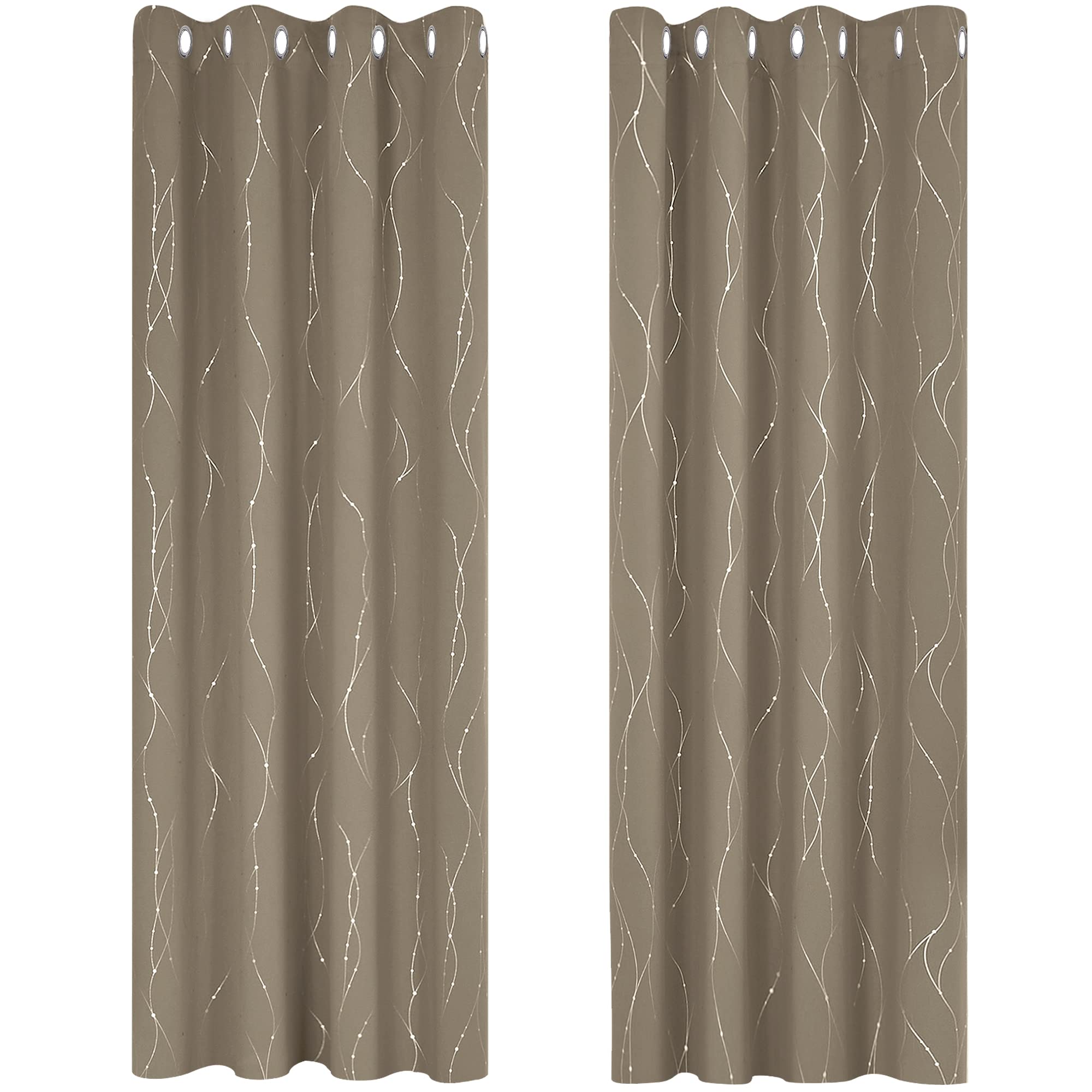 Deconovo Super Soft Dotted Line Foil Printed Eyelet Curtains Blackout Curtains Thermal Insulated Curtains for Living Room Taupe W55 xL69 One Pai