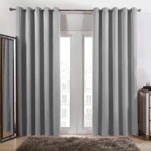 Dreamscene Eyelet Blackout Curtains Set of 2 Thermal Ring Top Window Treatment Panels - Silver