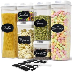 Joejis Food Storage Containers with Lids Chalk Label and Pen - Stackable Airtight Tubs for Easy Cupboard Kitchen Organisation - Ideal for Dried Foods Cereal Pasta Flou