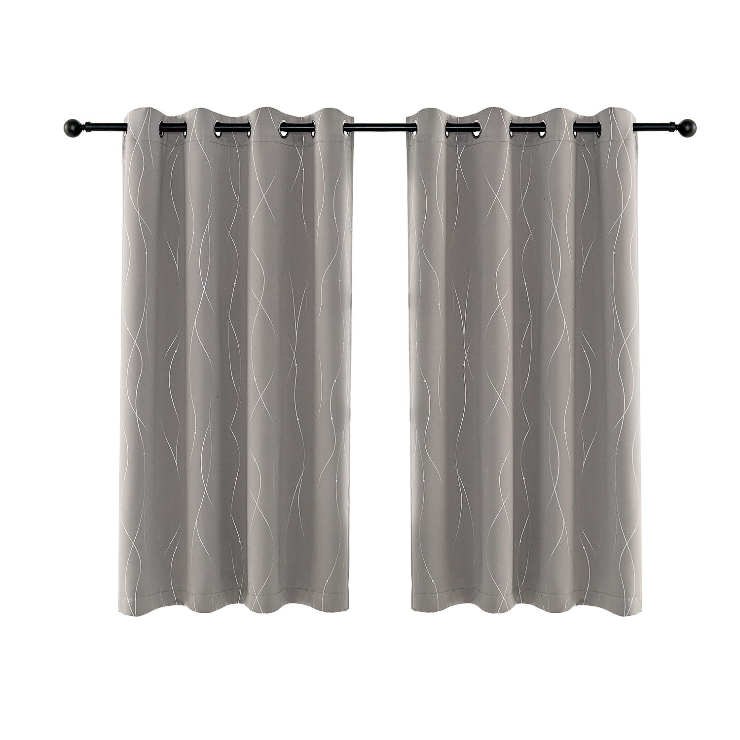 Anjee Eyelet Thermal Insulated Blackout Curtains and Drapes Wave Line with Dots Printed for bedroom living room Children's room Two Matching Tie Backs 46 x 54 inch Space Gray