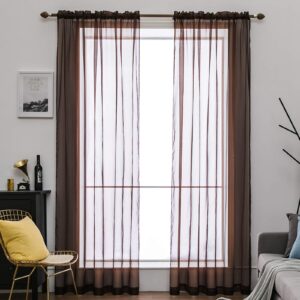 MIULEE 2 Panels Solid Color Sheer Window Curtains Smooth Elegant Window Voile Panels/Drapes/Treatment for Bedroom Living Room Coffee 55" Wx85 L