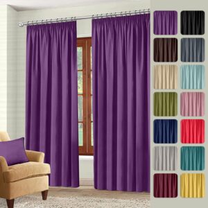 Albert Austin 2 x Pencil Pleat Curtains for Bedroom | Mix Match Darkening Solid Panel Blackout Curtains for Bedroom | 5 Sizes 15 Colours (66" x 54"