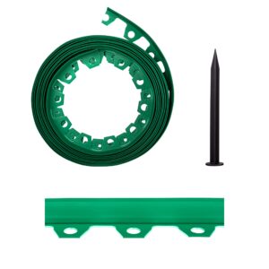 Lawn Garden Edging Border with Heavy-Duty Ground Stakes 32ft | 10m Green 4CM High Flexible Flower Bed Edge and Reinforced Plastic Pegs