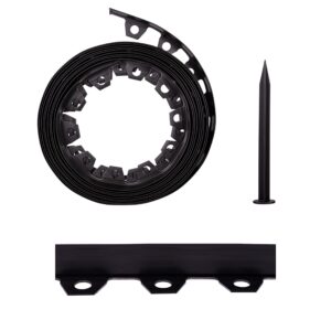 Lawn Garden Edging Border with Heavy-Duty Ground Stakes 32ft | 10m Black 6CM High Flexible Flower Bed Edge and Reinforced Plastic Pegs